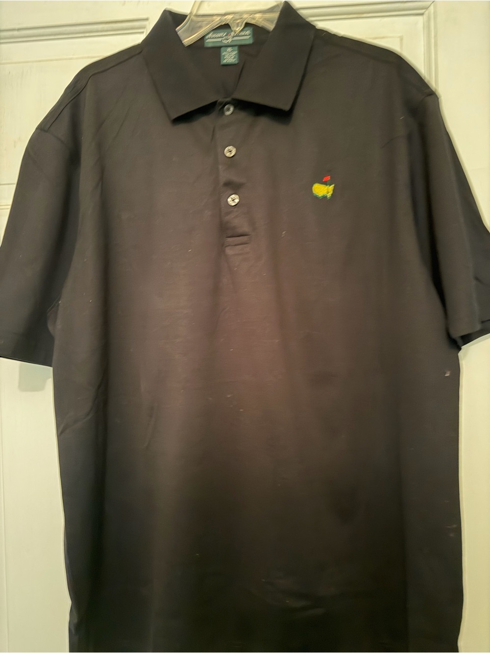 Augusta National Men’s Black Golf Polo with Green & Yellow Crest - Picture 2 of 4